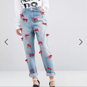 WAH LONDON x ASOS Boyfriend Jeans Velvet Bows Sz 6